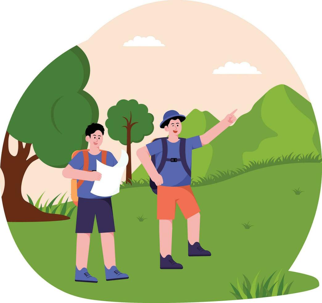 Group Travel With Backpacker Going For Trekking Illustration vector