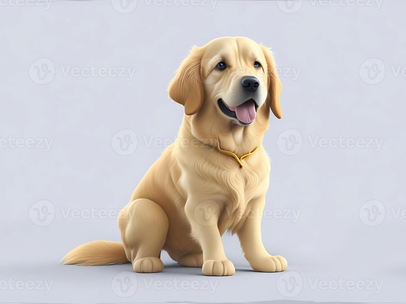 Cute Golden Retriever In White Background. AI Generated Image. photo