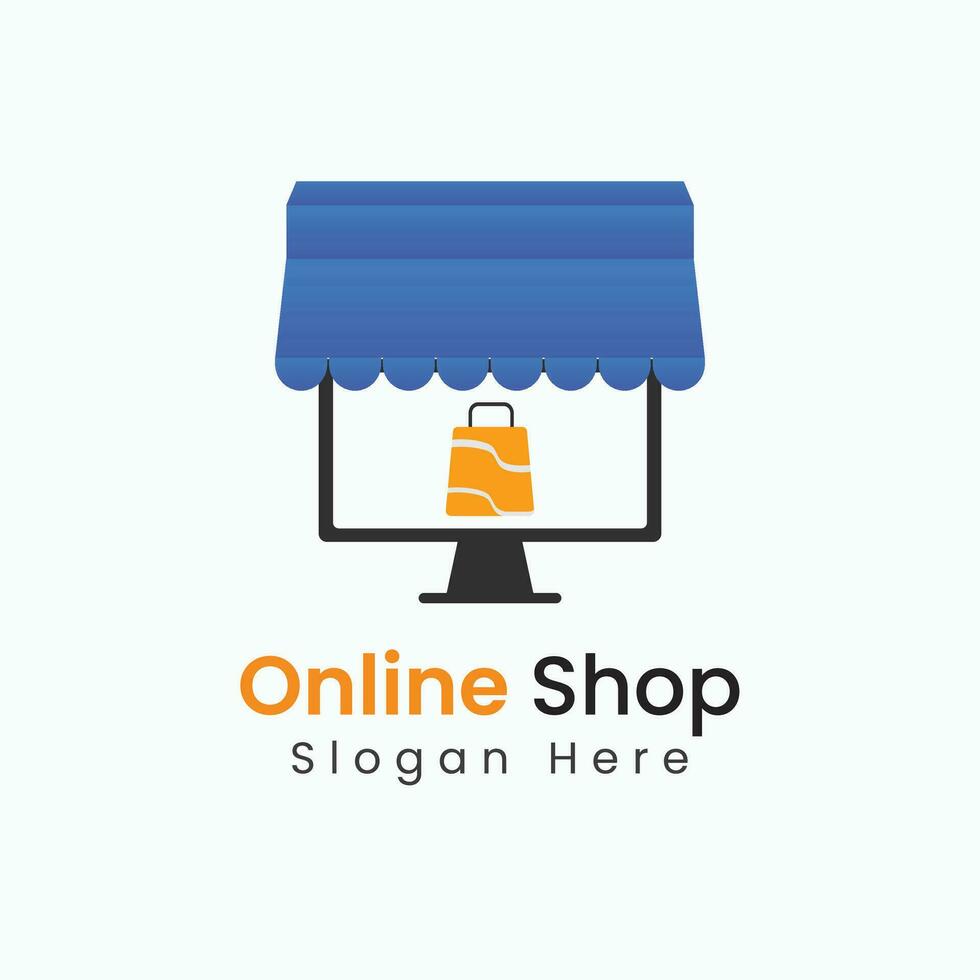 Online shop flat logo design vector illustration template