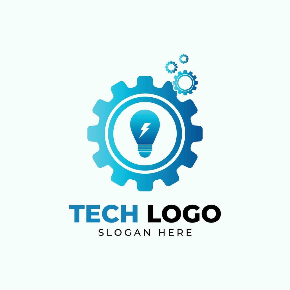 Gear Tech logo design vector template with bulb icon.