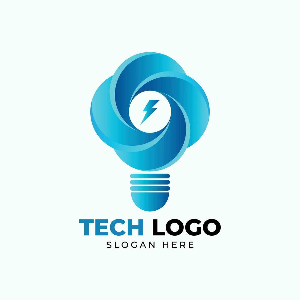Tech logo design vector template with bulb and power icon.