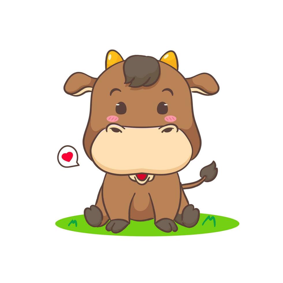 Cute Ox sitting cartoon character. Adorable animal concept design. Isolated white background. Vector illustration