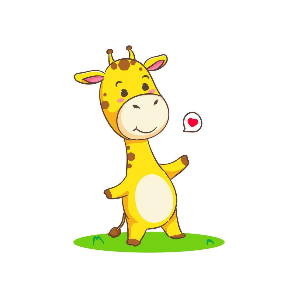 Cute happy giraffe cartoon character on white background vector illustration. Funny Adorable animal concept design.