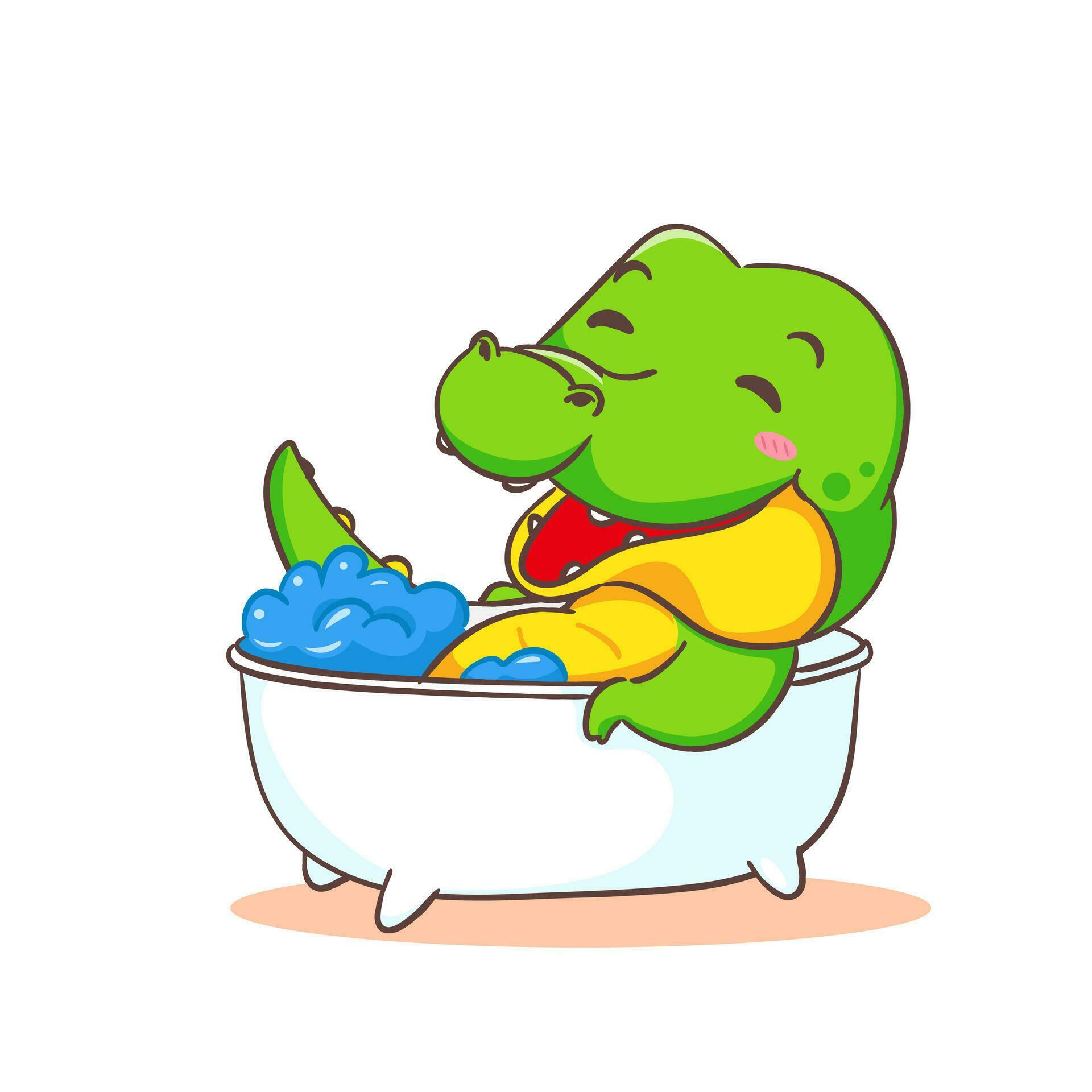 Cute crocodile Bathing In Bathtub cartoon character on white background