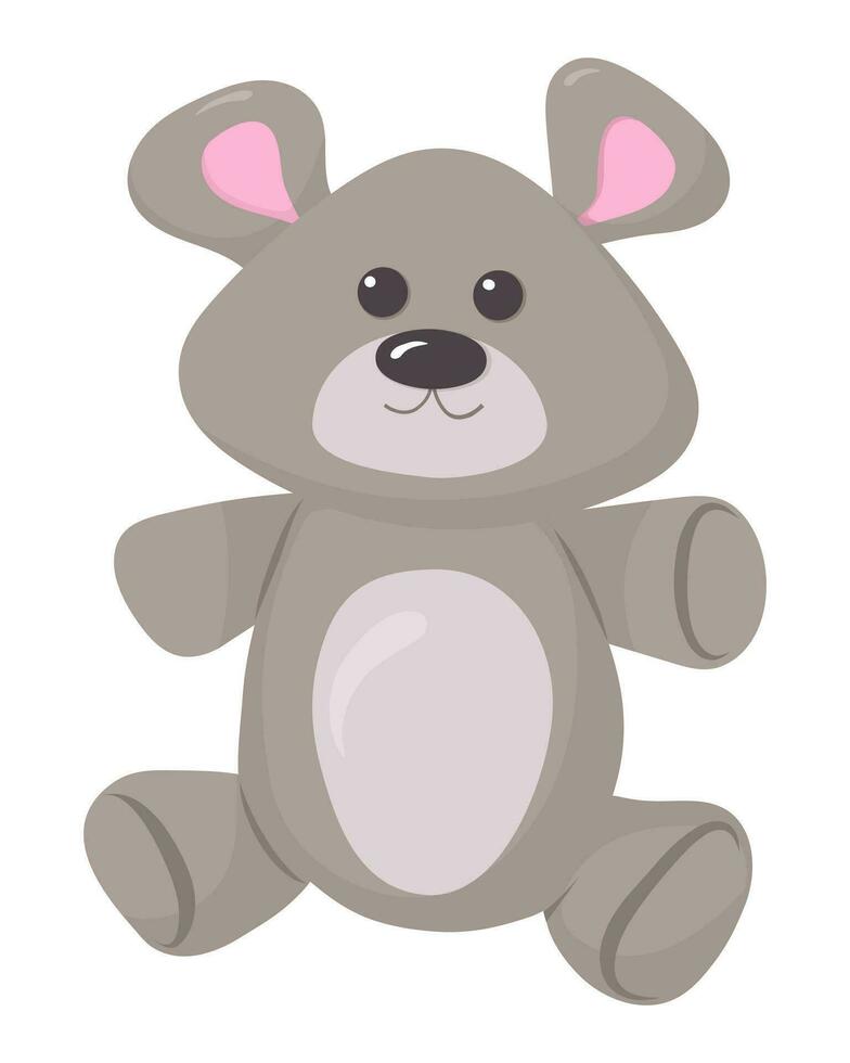 Cute Cartoon hand drawn grey teddy Bear. Print, template, design element. vector