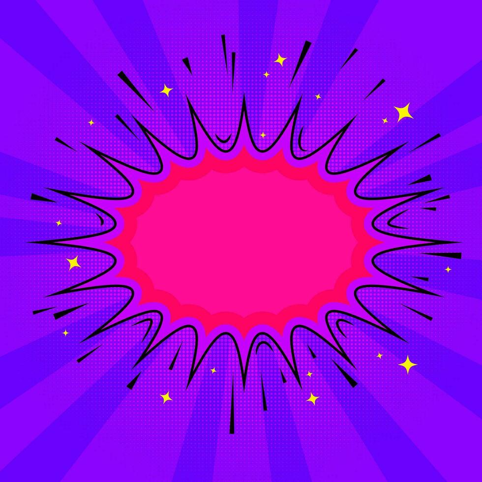 Trendy Promotion poster template. Colorful background in pop art retro comic style. Magenta purple yellow colors, template Banner for Social Media Posts, promotional offers, sales. vector