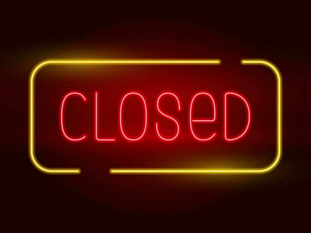Red and yellow closed neon sign vector. Glowing neon Closed sign on ...