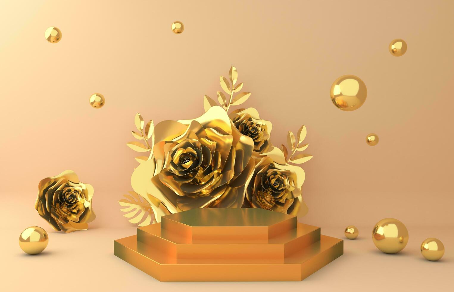 Empty product display for presentation with flower, cosmetic display, 3d rendering photo