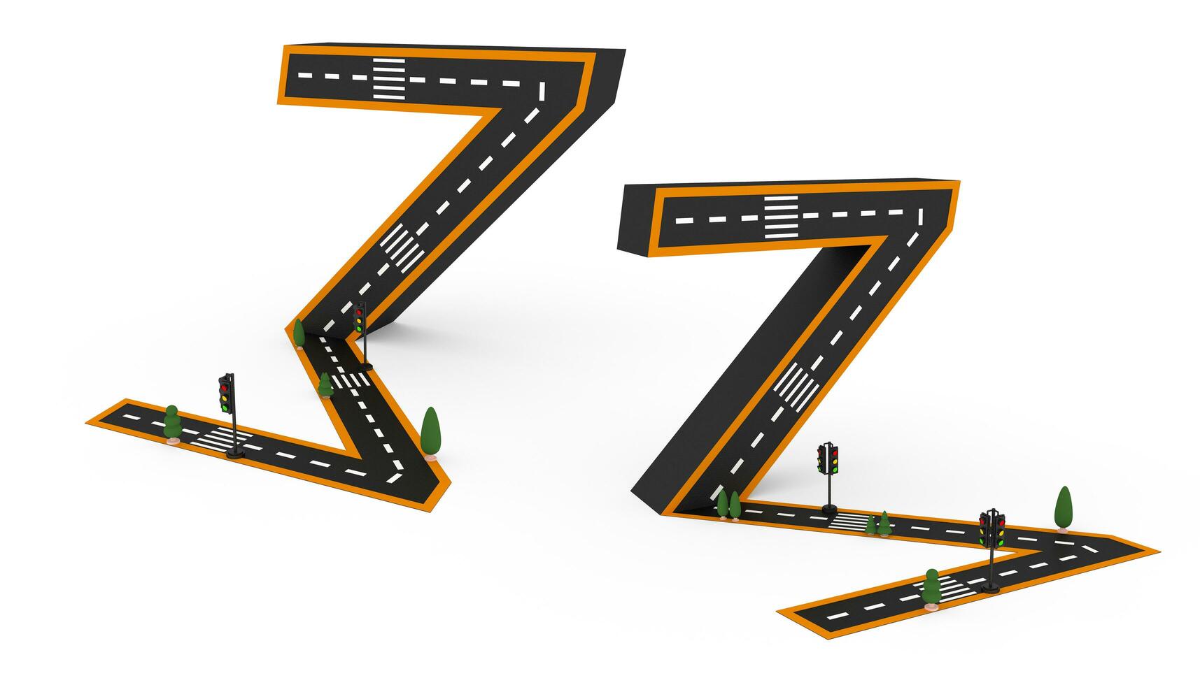 Number symbols of the Figures in the form of a road, white and yellow line markings photo