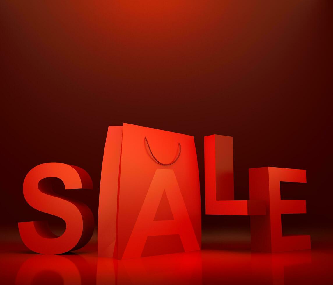 Red shopping Bag and red sale text 3d rendering photo