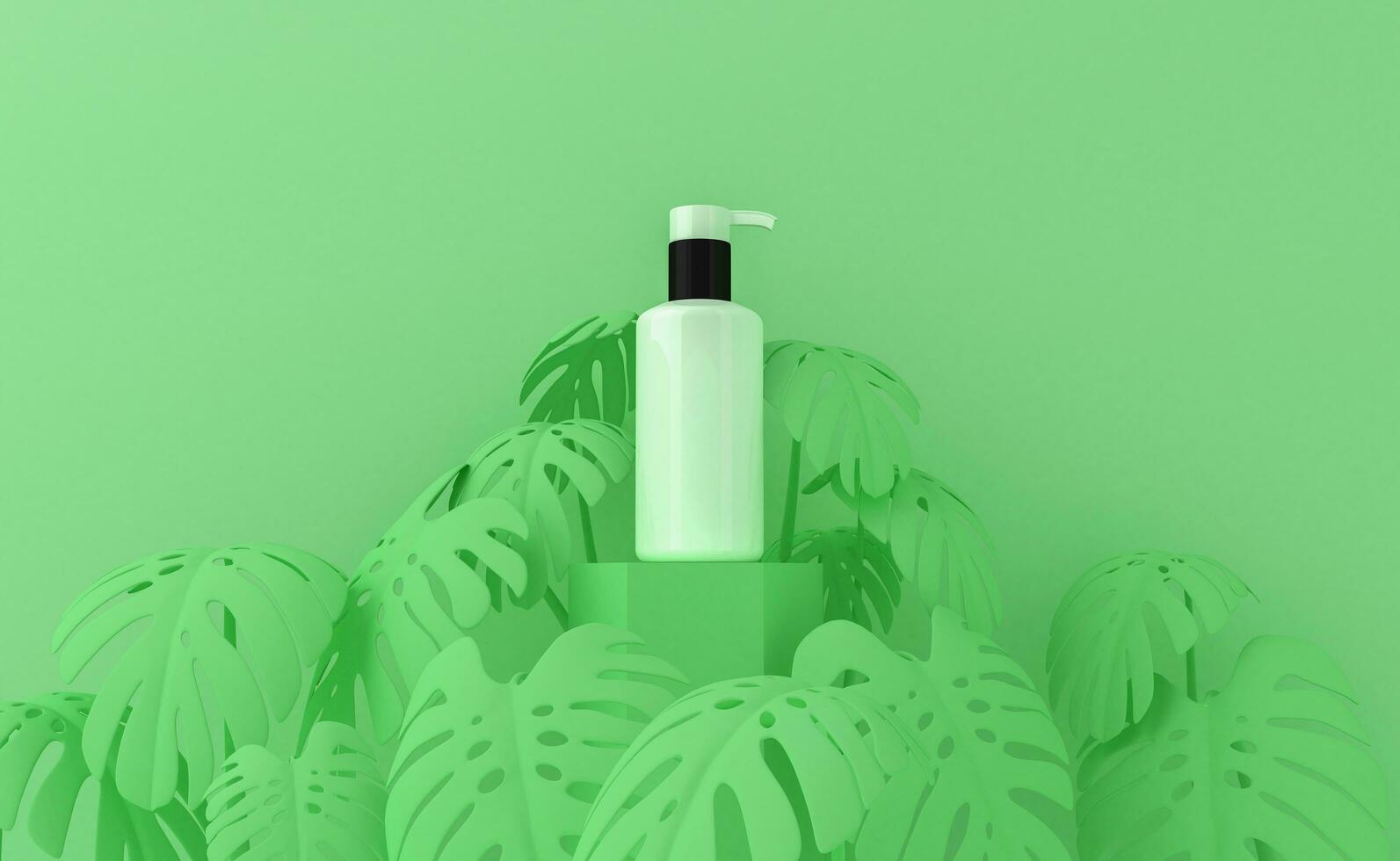 Display background for Cosmetic product presentation. with tropical leaves. photo