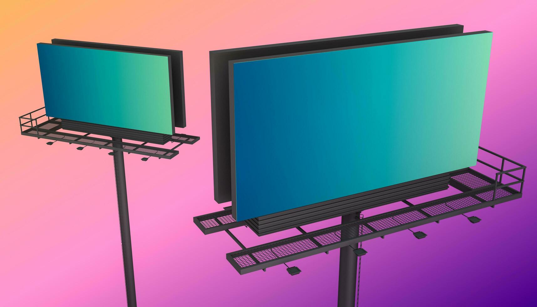 Blank billboard for outdoor advertising on colorful background. 3d rendering photo