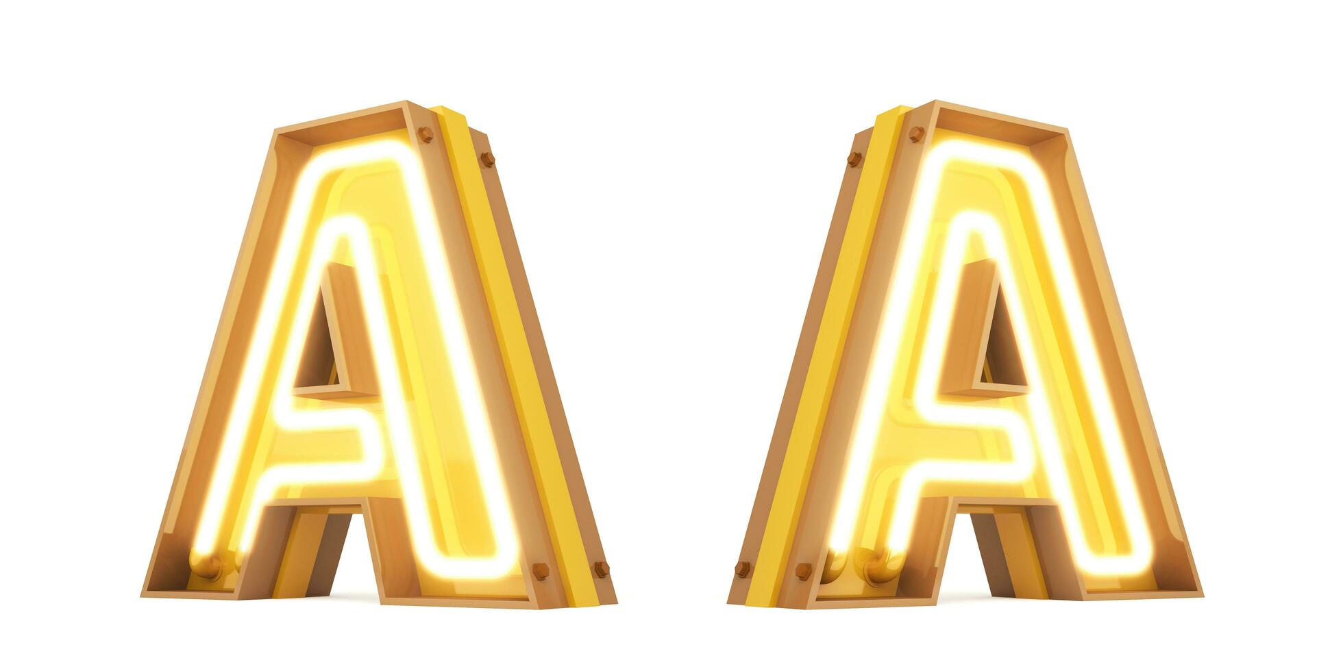 3d alphabet with neon light, 3drendering photo