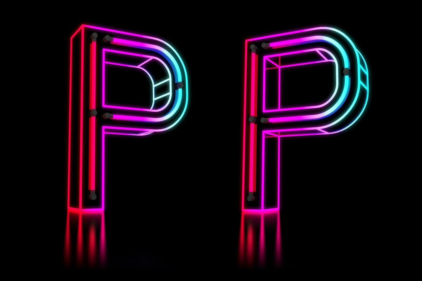 Glowing Colorful Neon Alphabet. 3d rendering illustration photo