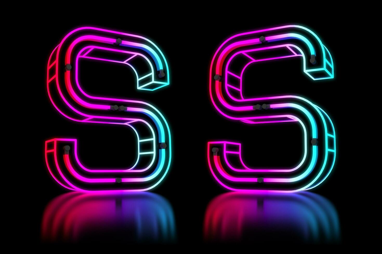 Glowing Colorful Neon Alphabet. 3d rendering illustration photo