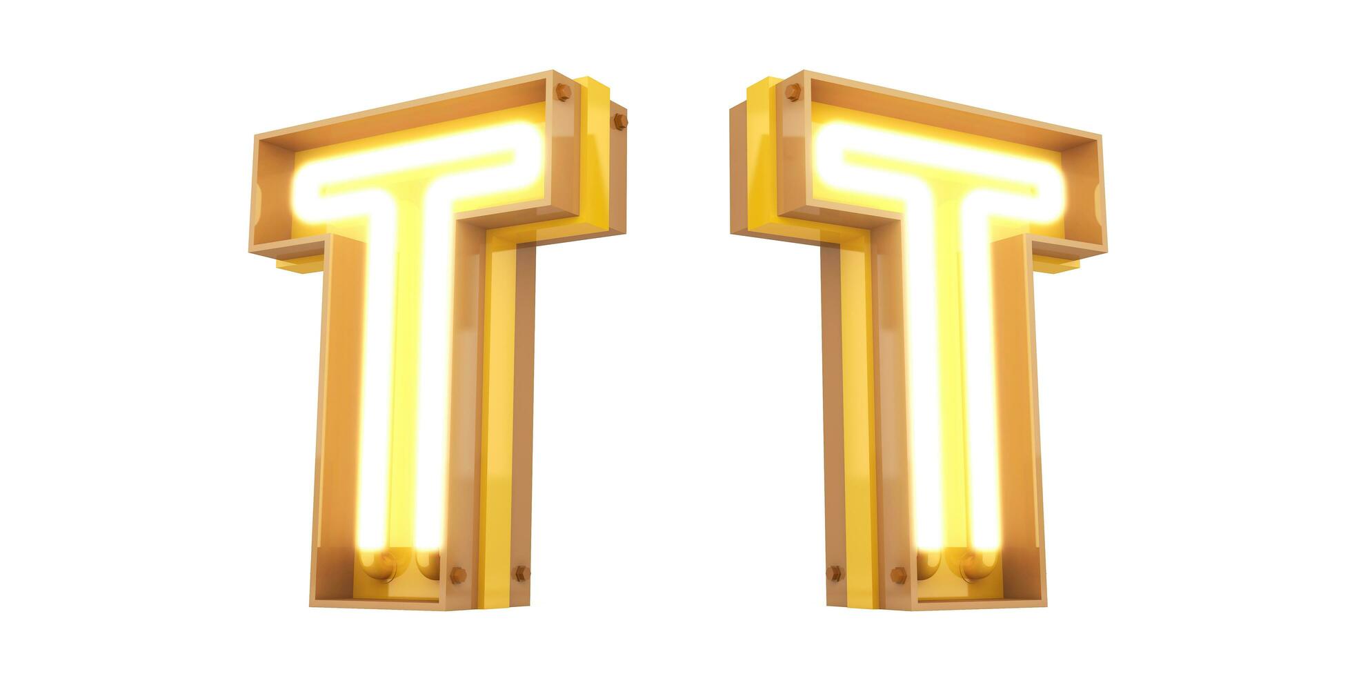 3d alphabet with neon light, 3drendering photo