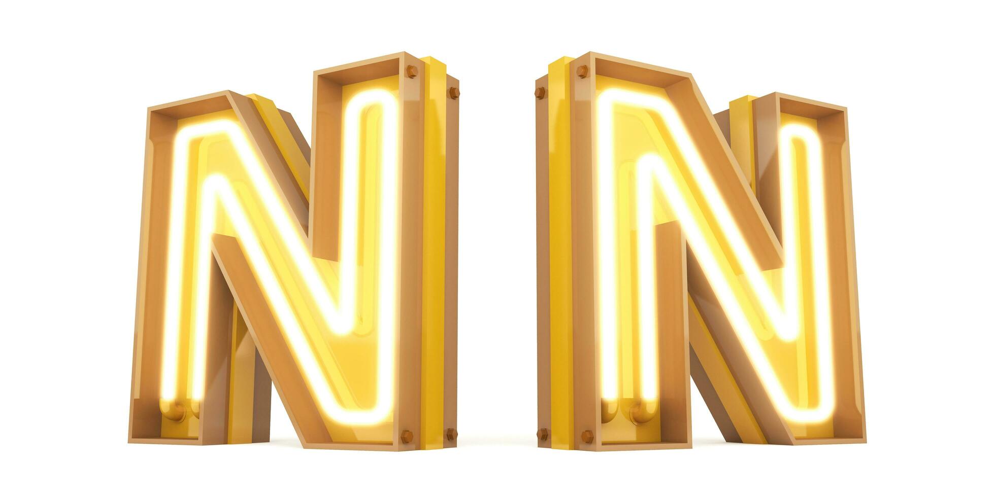 3d alphabet with neon light, 3drendering photo