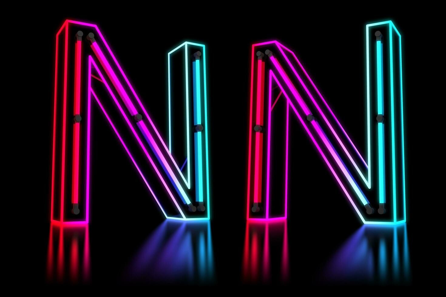 Glowing Colorful Neon Alphabet. 3d rendering illustration photo