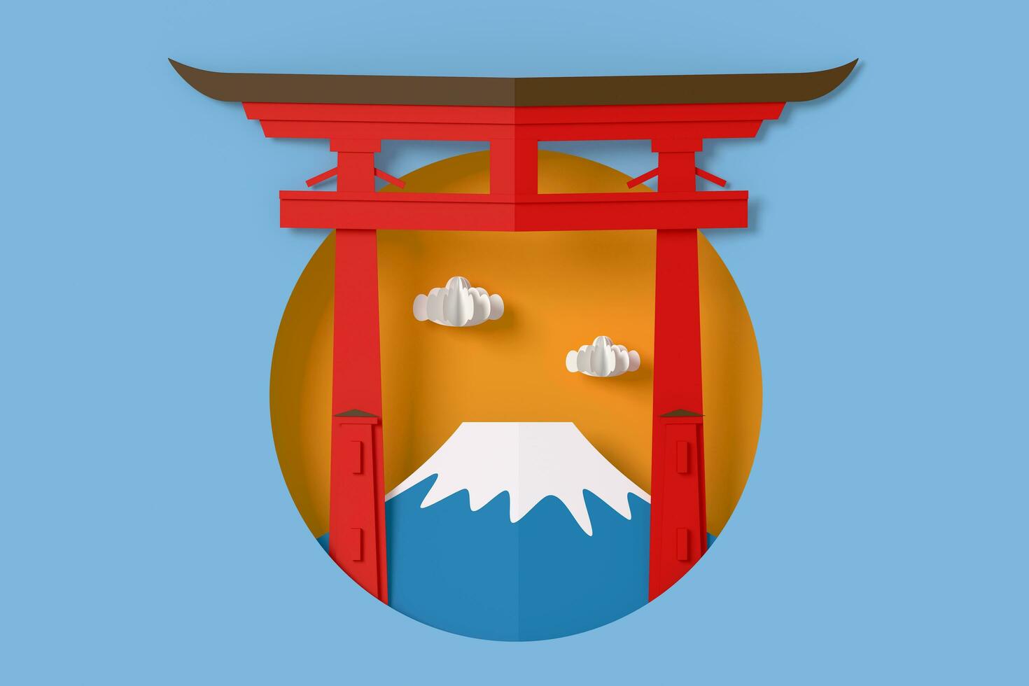 Red Torii with fuji mountain paper style, 3d rendering photo