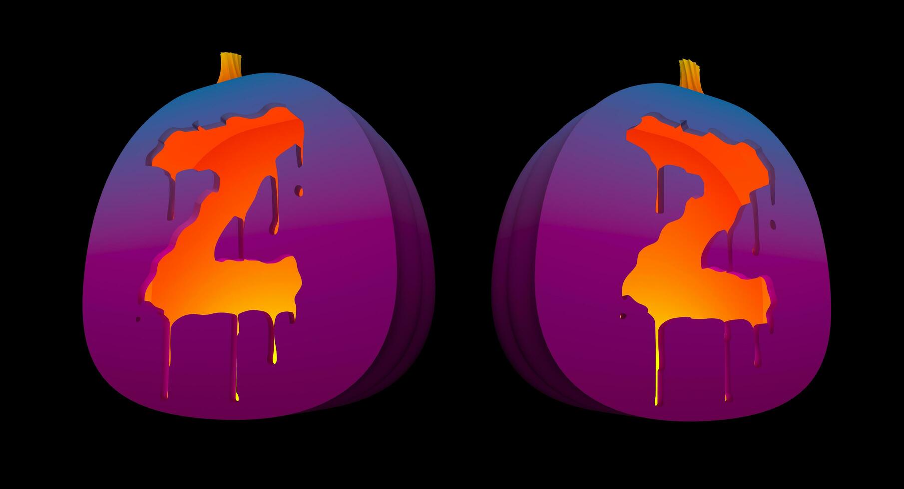 Halloween Pumpkins carved Alphabet glowing inside with clipping paths. photo