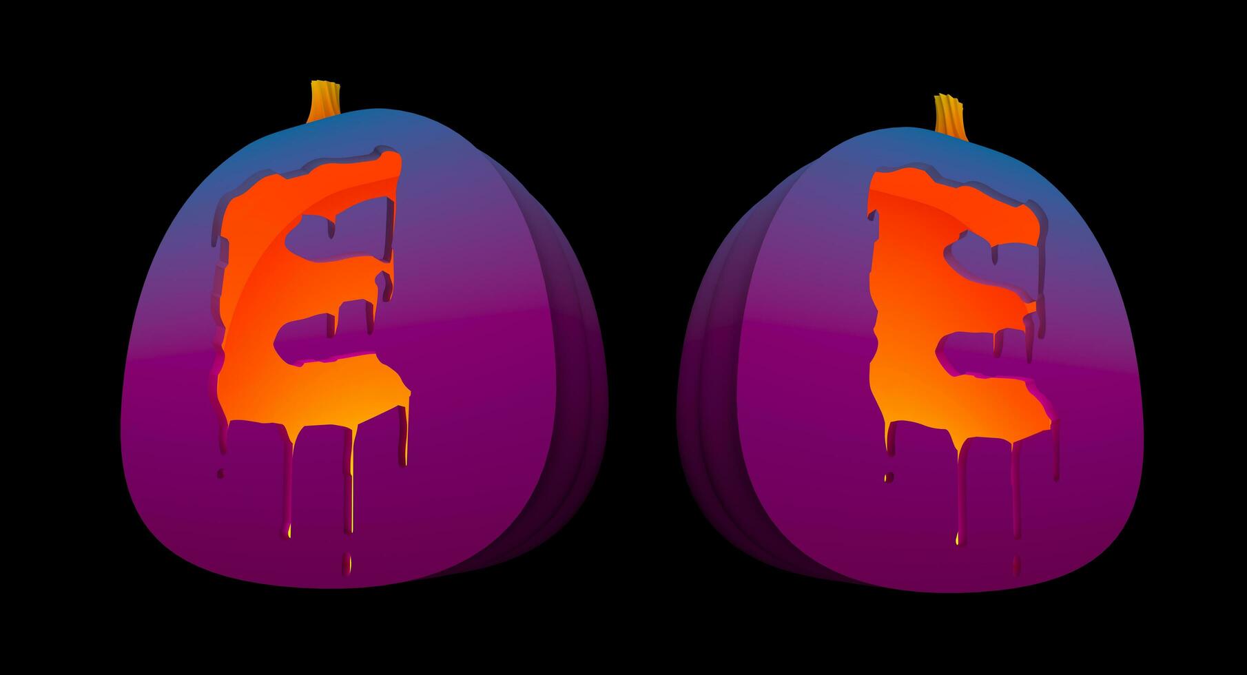 Halloween Pumpkins carved Alphabet glowing inside with clipping paths. photo