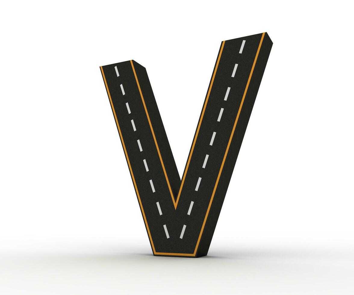 Alphabet symbols of the Figures in the form of a road with white and yellow line, 3d rendering photo