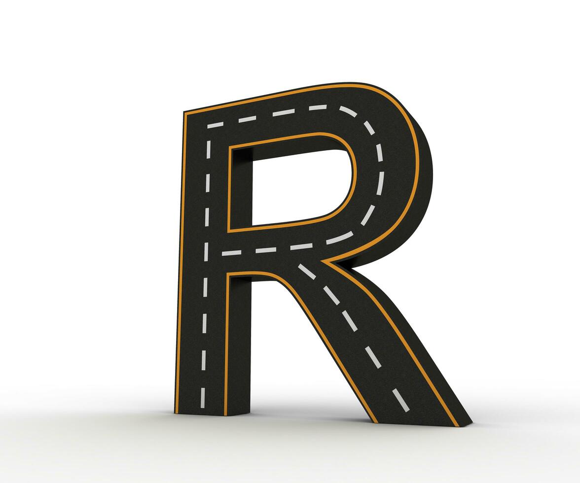 Alphabet symbols of the Figures in the form of a road with white and yellow line, 3d rendering photo