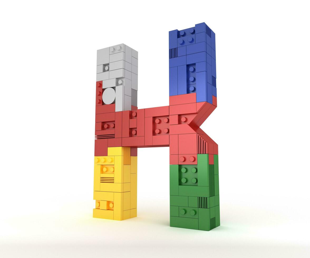 Alphabet Colorful block brick type Perspective font 3d Rendering on white background photo