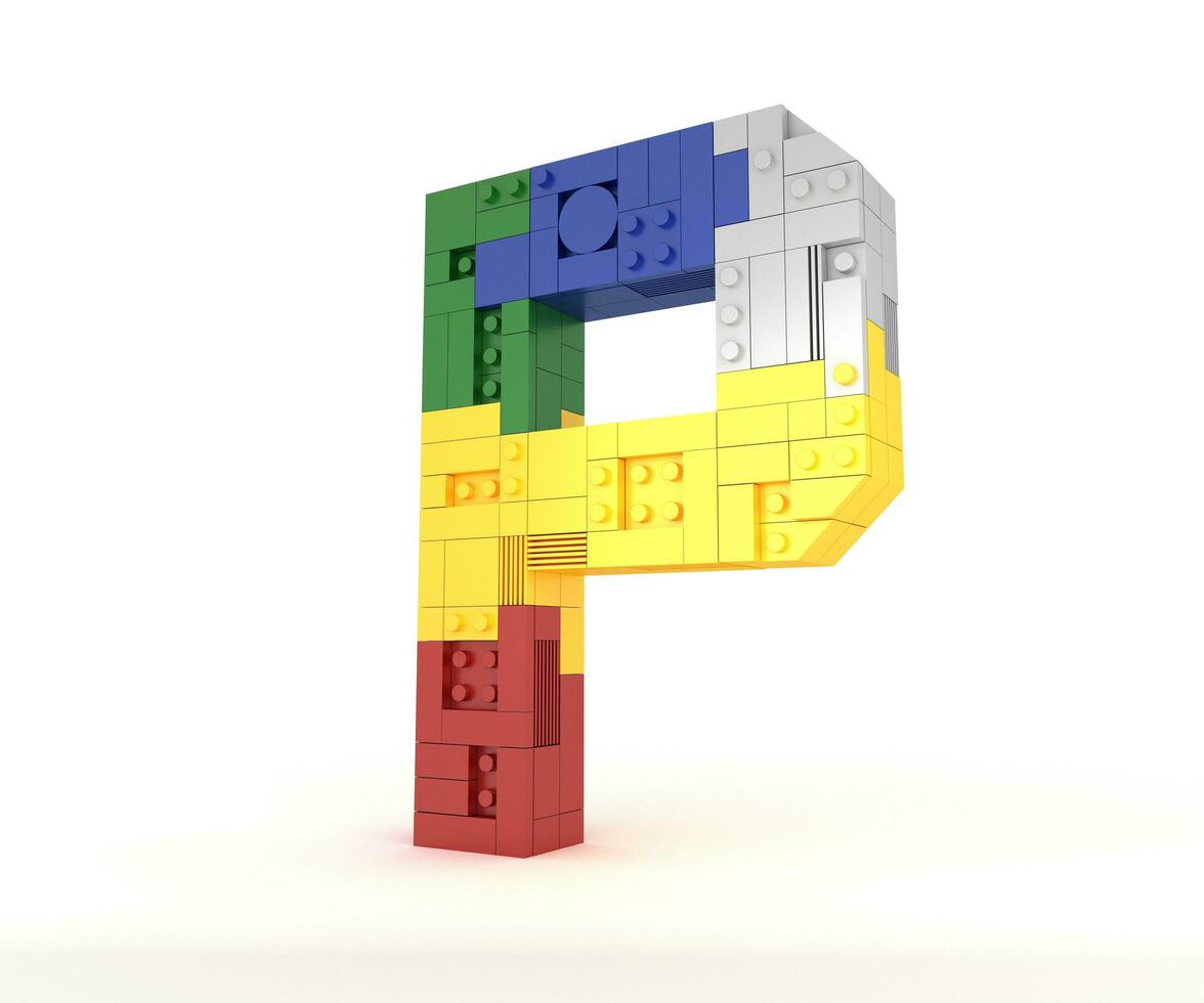 Alphabet Colorful block brick type Perspective font 3d Rendering on white background photo