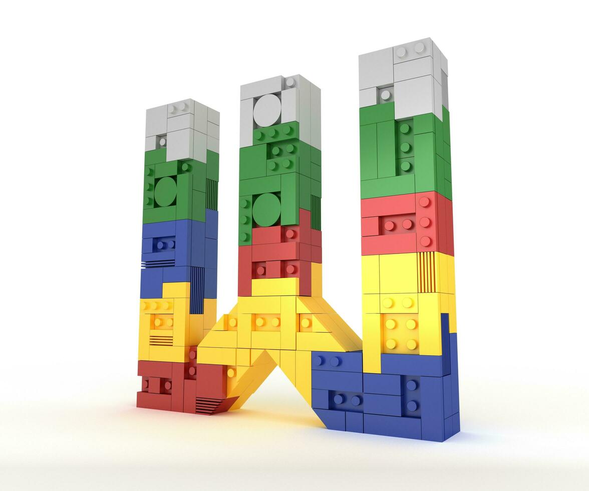 Alphabet Colorful block brick type Perspective font 3d Rendering on white background photo