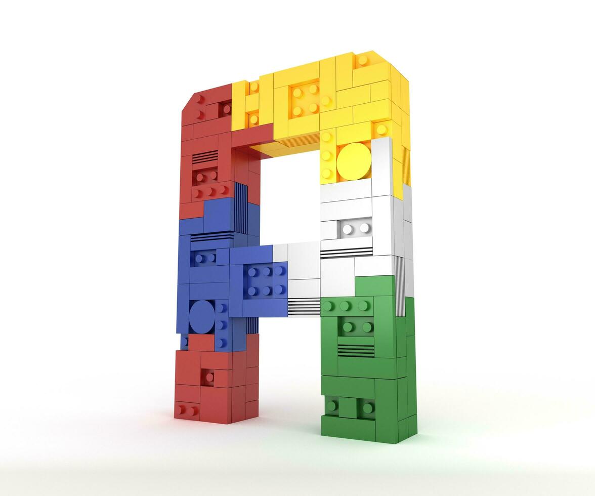 Alphabet Colorful block brick type Perspective font 3d Rendering on white background photo