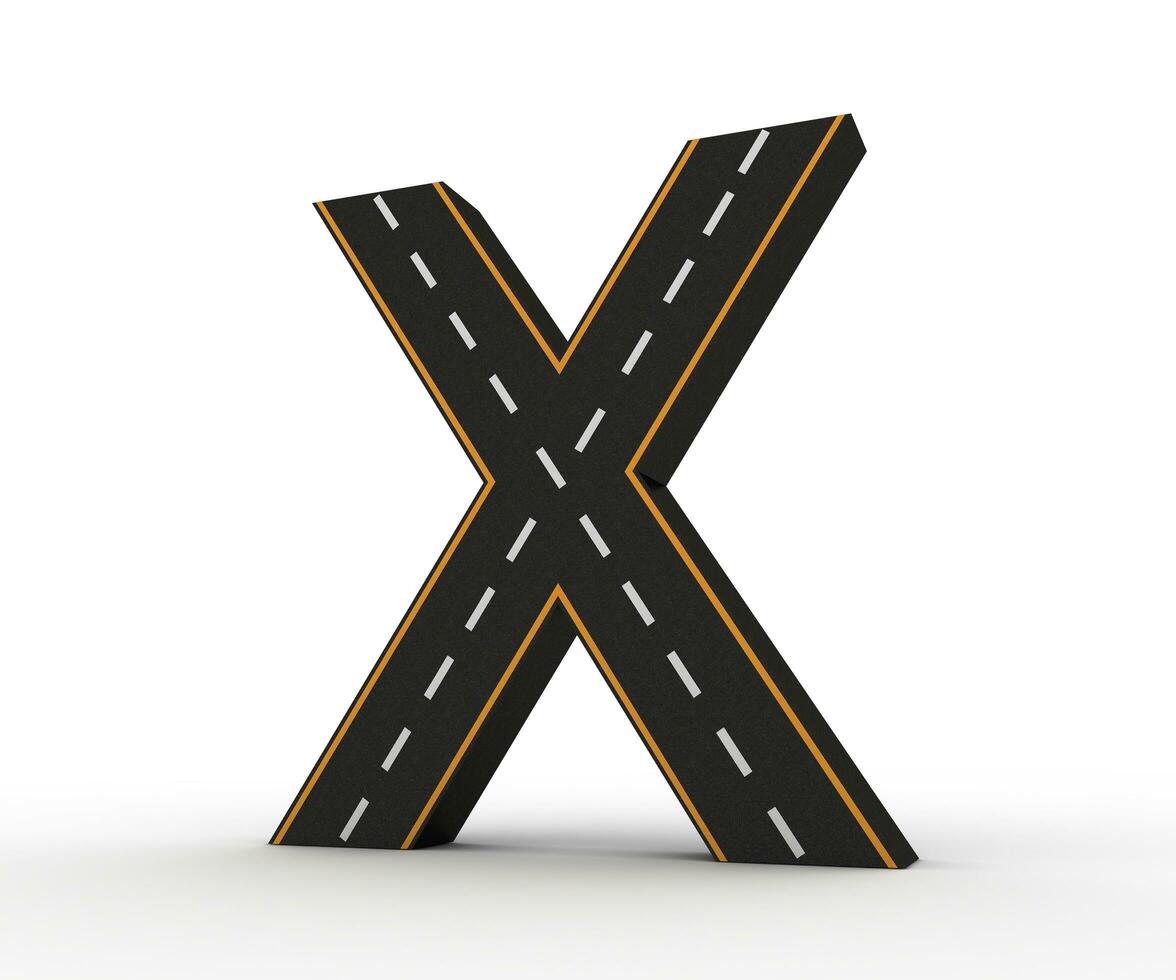 Alphabet symbols of the Figures in the form of a road with white and yellow line, 3d rendering photo