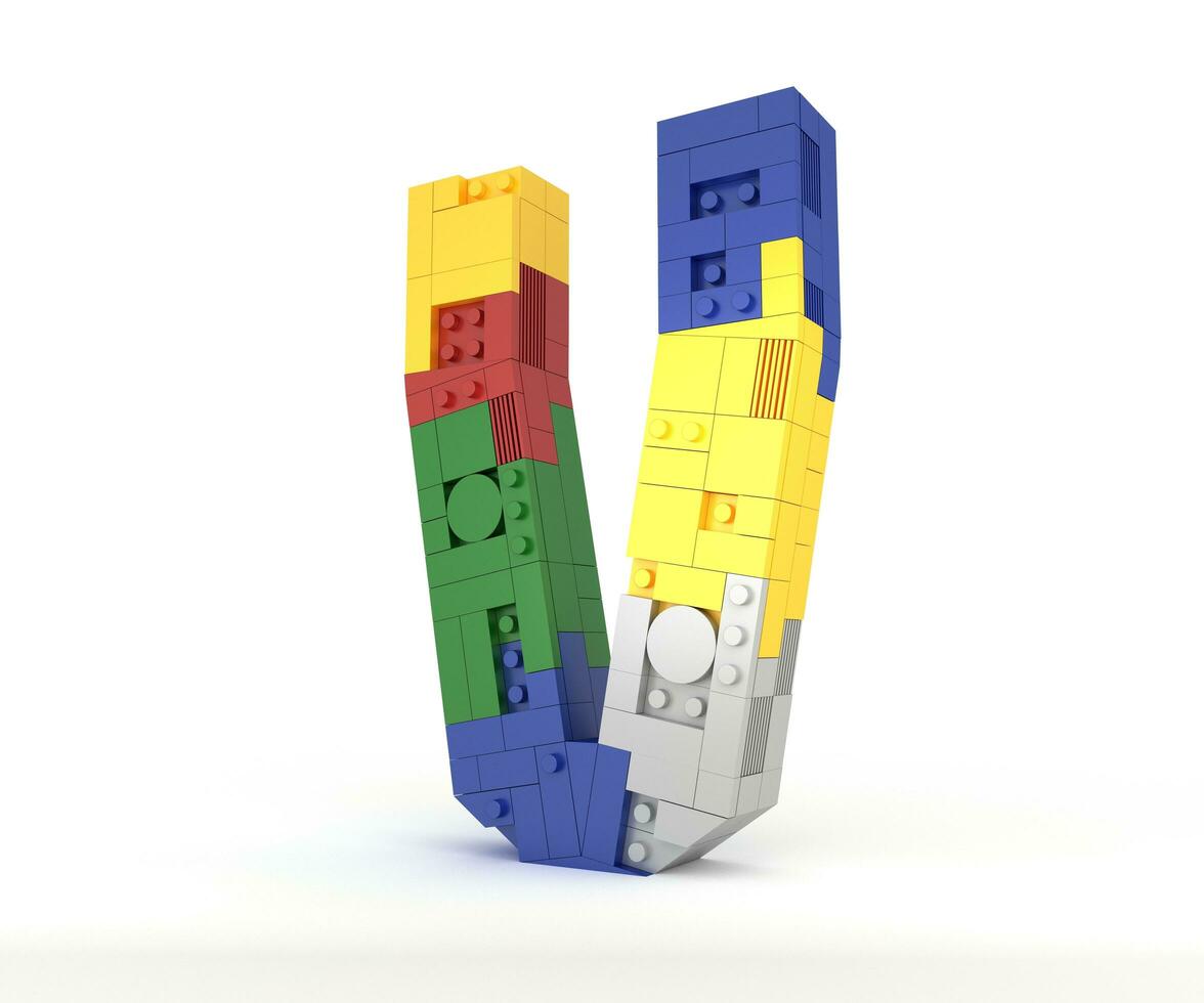 Alphabet Colorful block brick type Perspective font 3d Rendering on white background photo