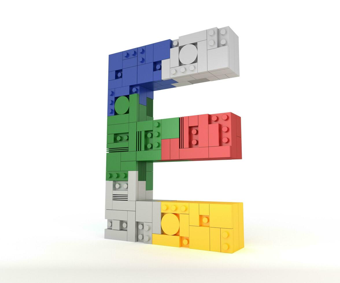 Alphabet Colorful block brick type Perspective font 3d Rendering on white background photo