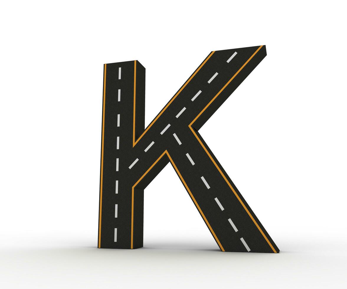 Alphabet symbols of the Figures in the form of a road with white and yellow line, 3d rendering photo