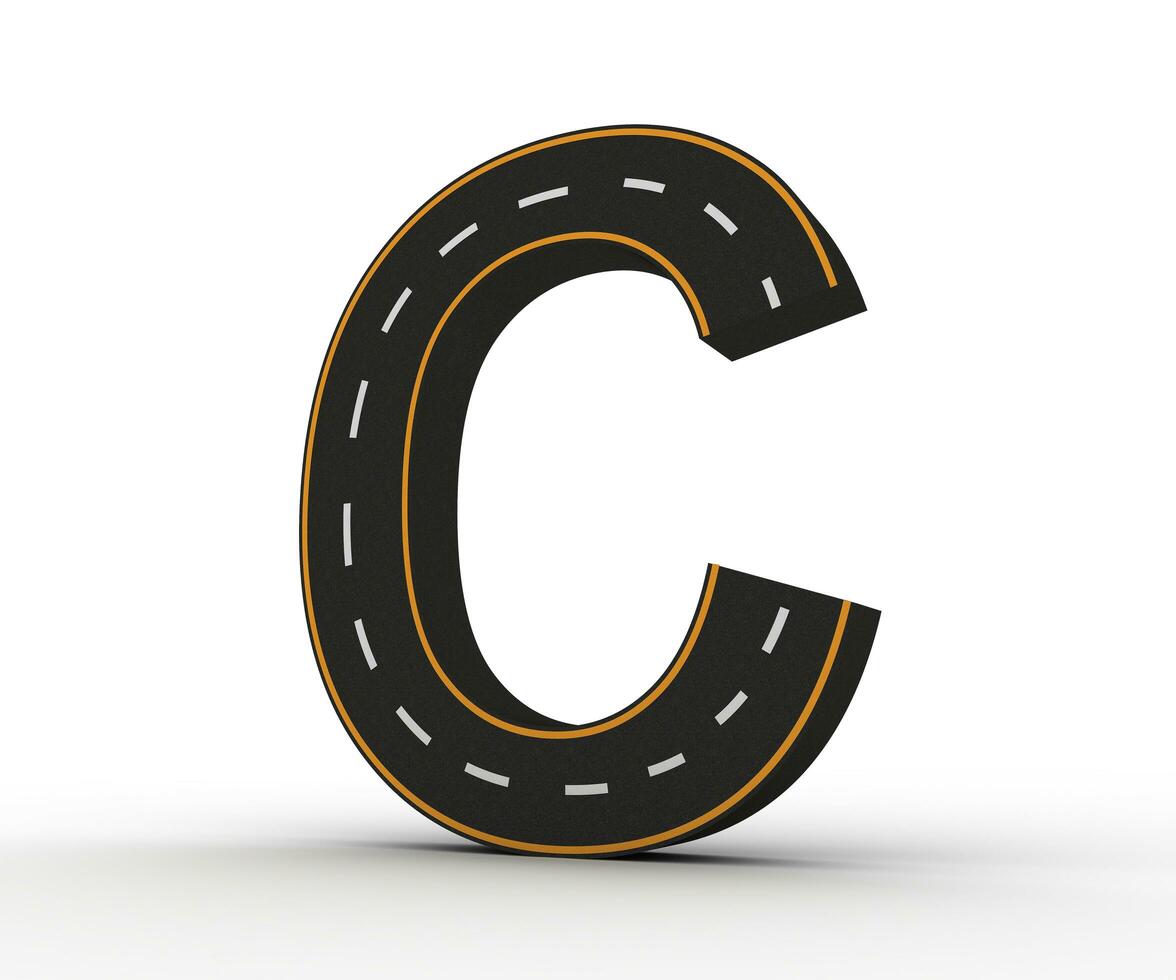 Alphabet symbols of the Figures in the form of a road with white and yellow line, 3d rendering photo