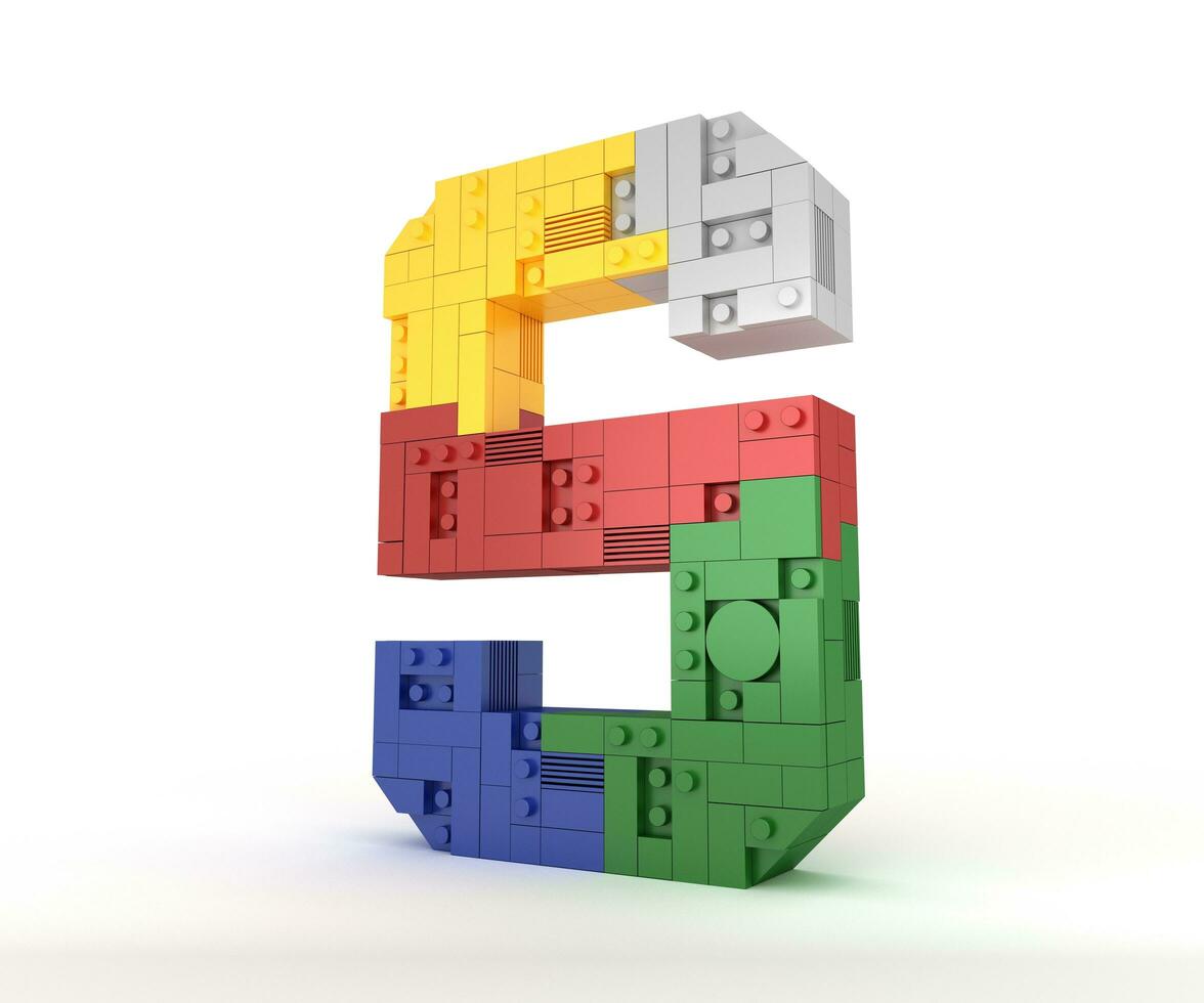 Alphabet Colorful block brick type Perspective font 3d Rendering on white background photo