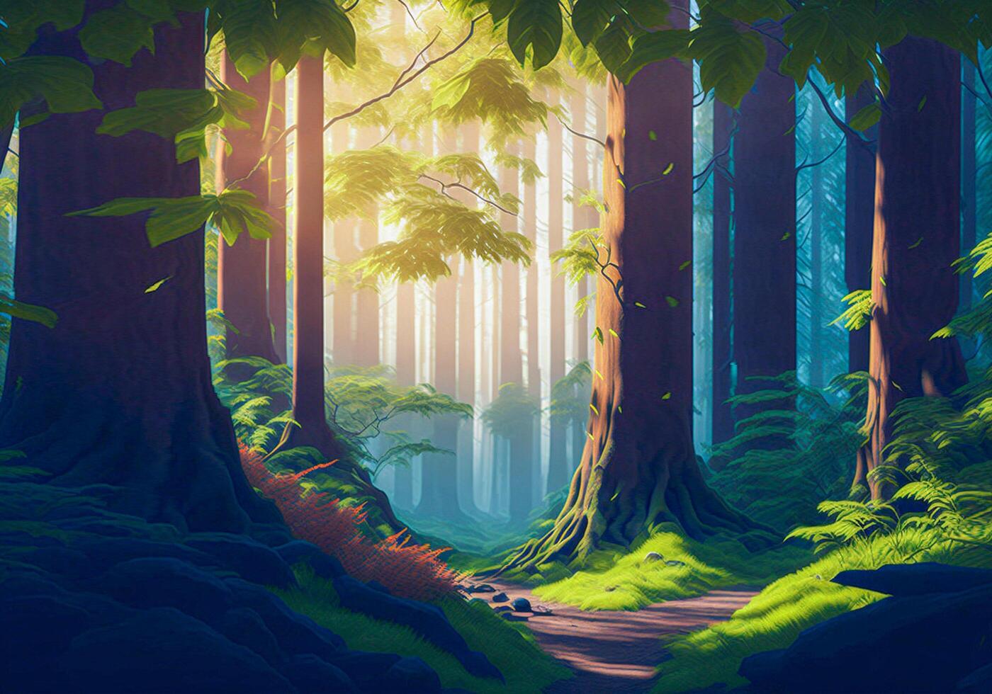 Sunny morning forest beautiful background scenery photo