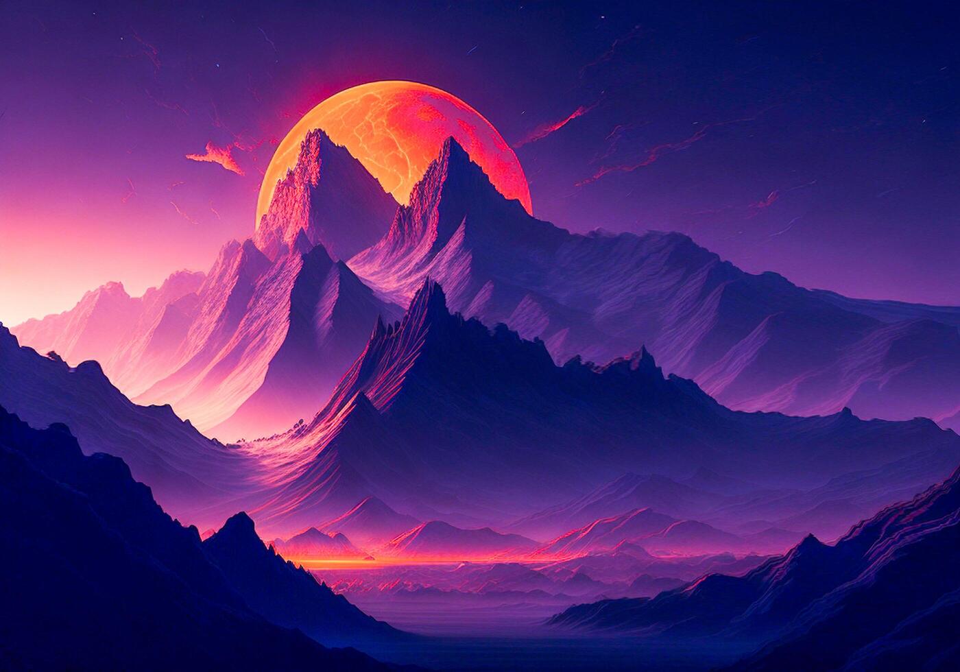 A purple planet with a pink moon background photo