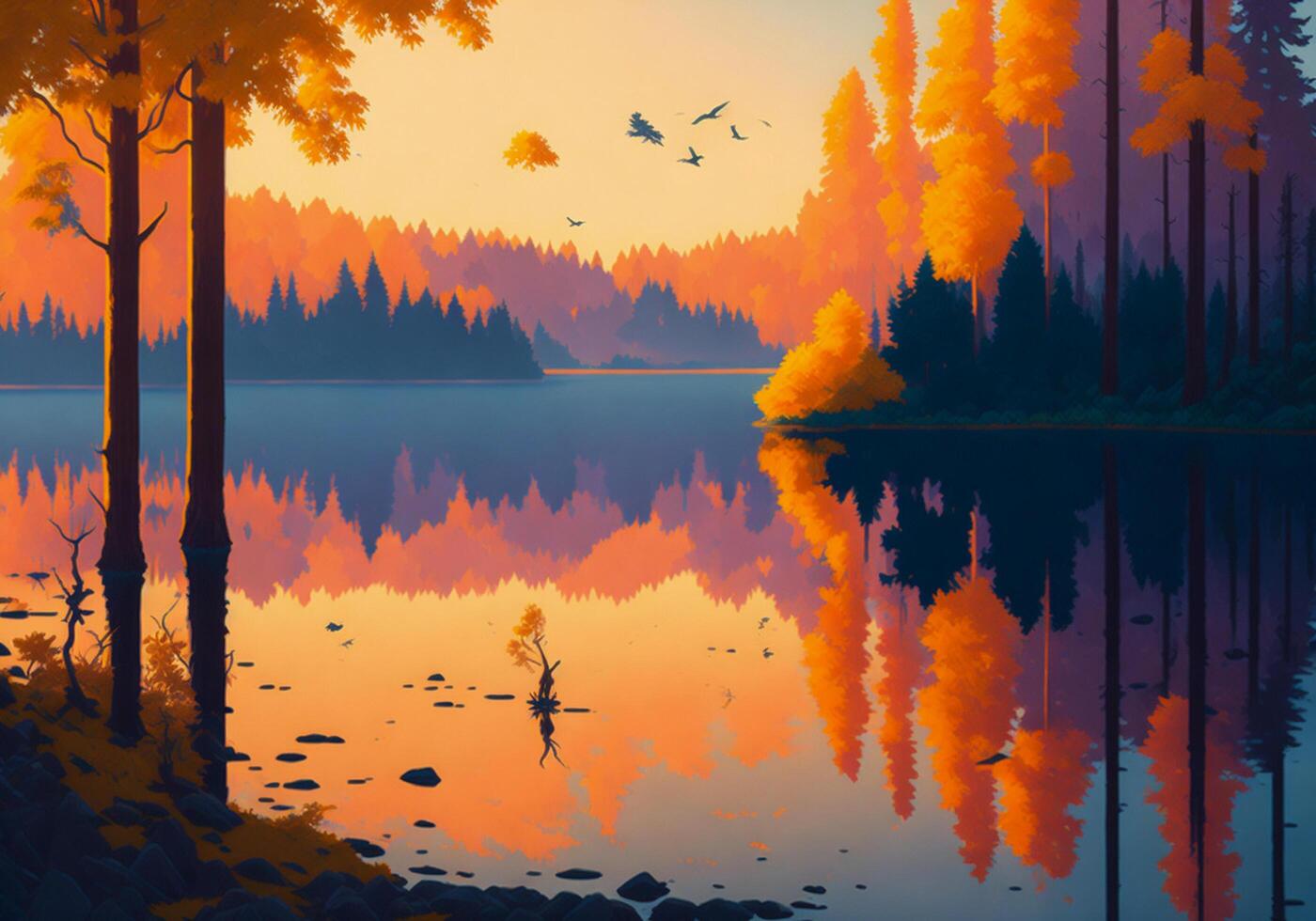 Lakeside paintings beautiful background scenery photo