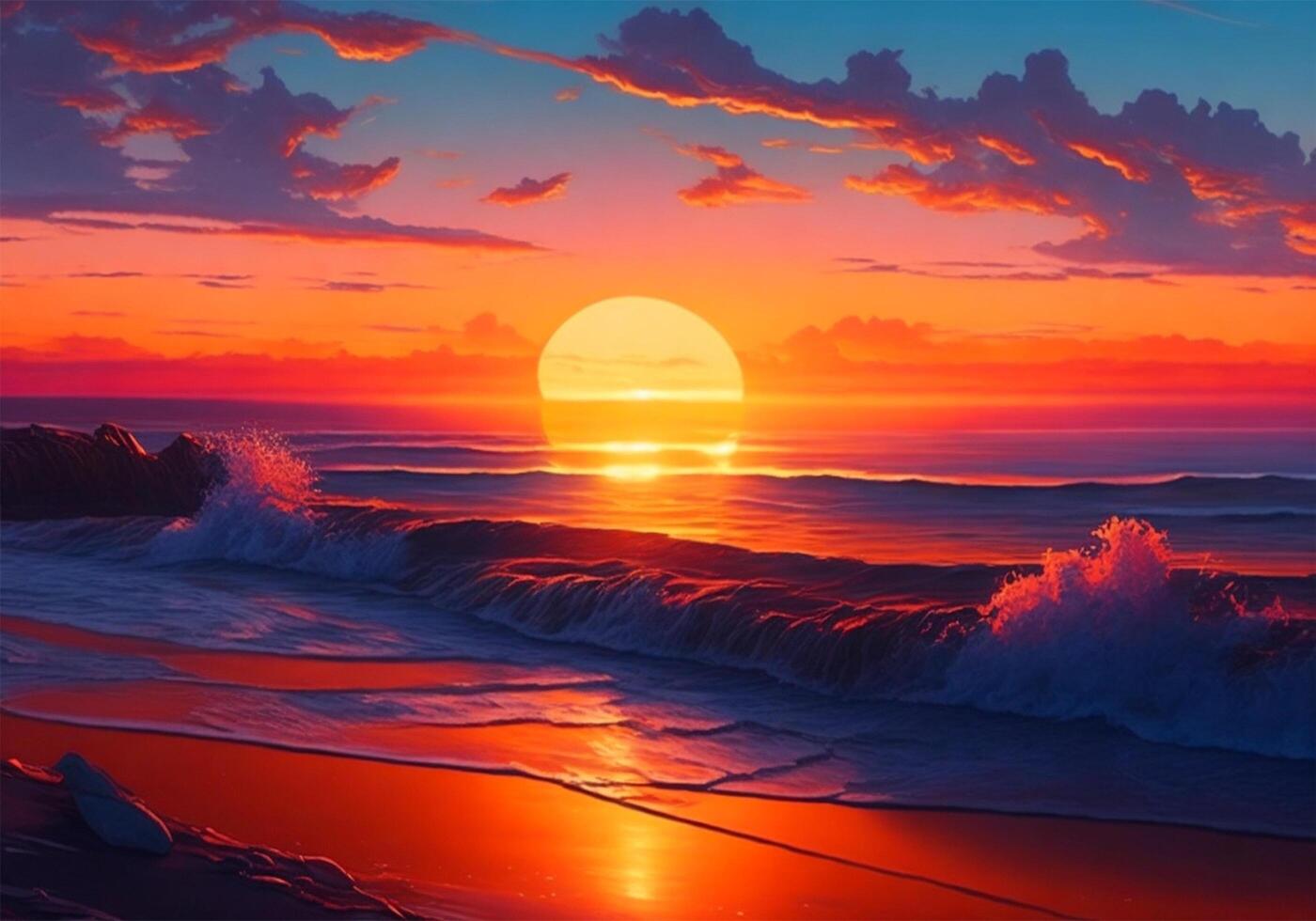 The sun sinks into the sea beautiful background scenery photo