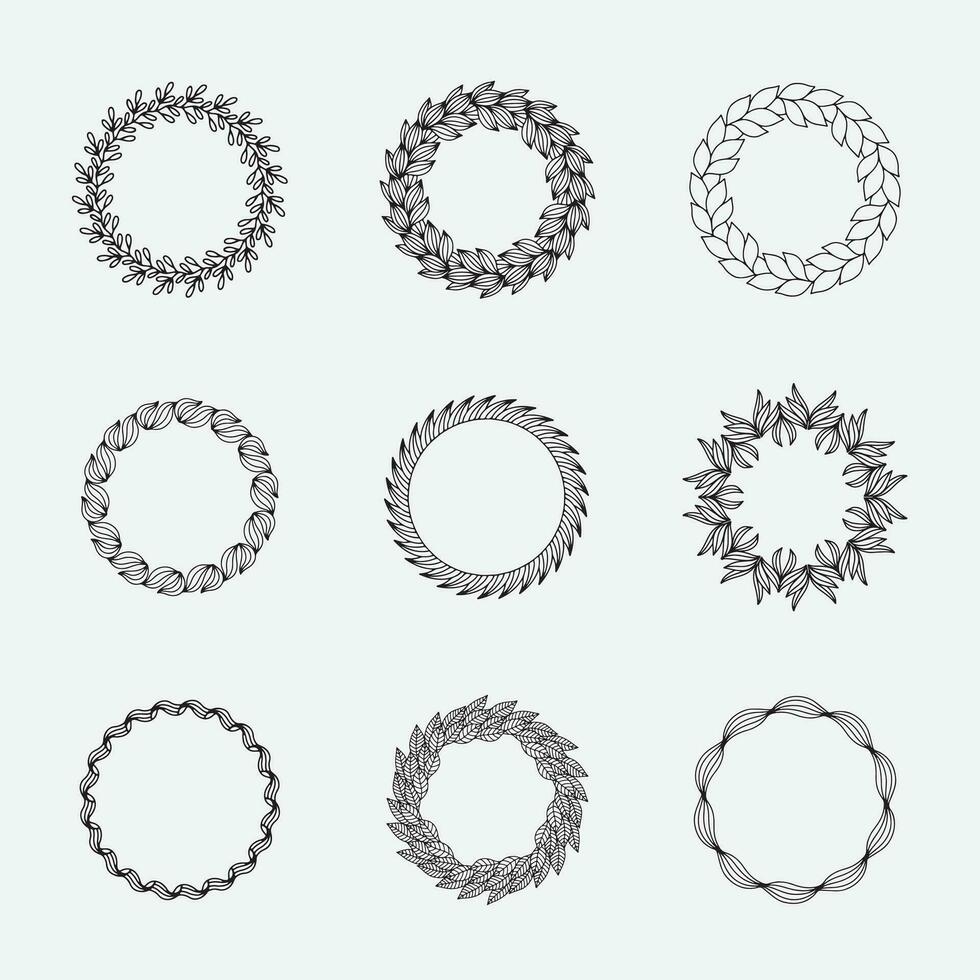 Circle mandala vector element black and white line art set