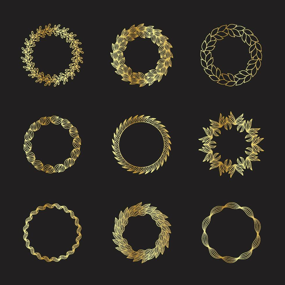 Circle mandala luxury gold color vector element line art set