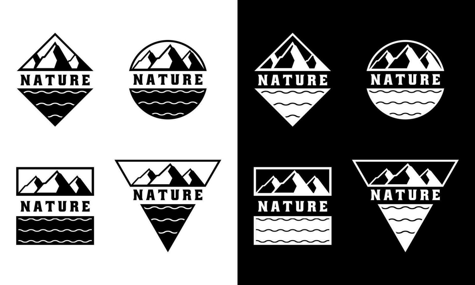 naturaleza y aventuras vector logo colocar. eso es adecuado para logos de naturaleza amantes, aventureros, montaña escaladores, exploradores, comunidades, marcas, y otros.