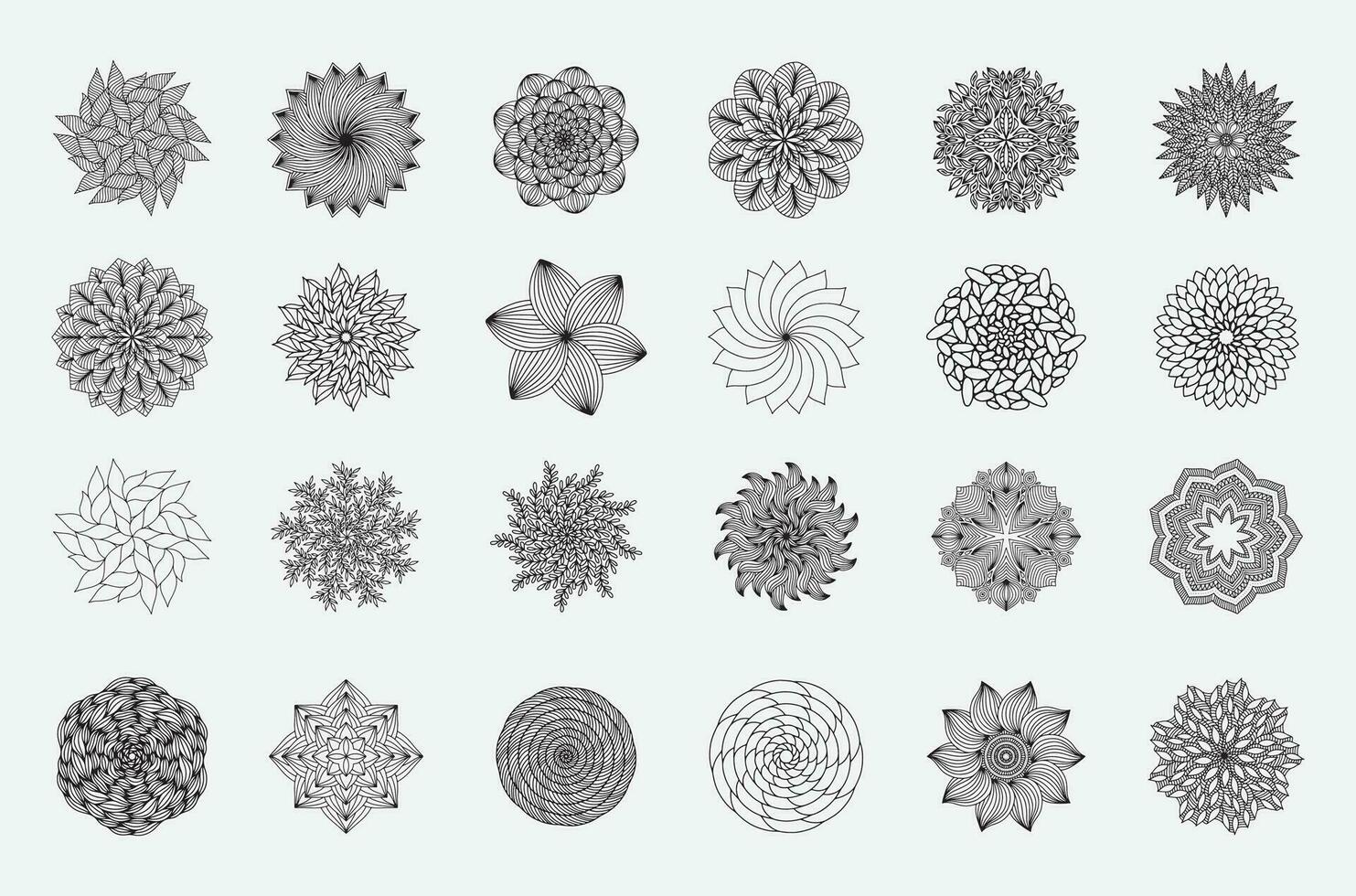 Mandala vector element black and white line art bundle