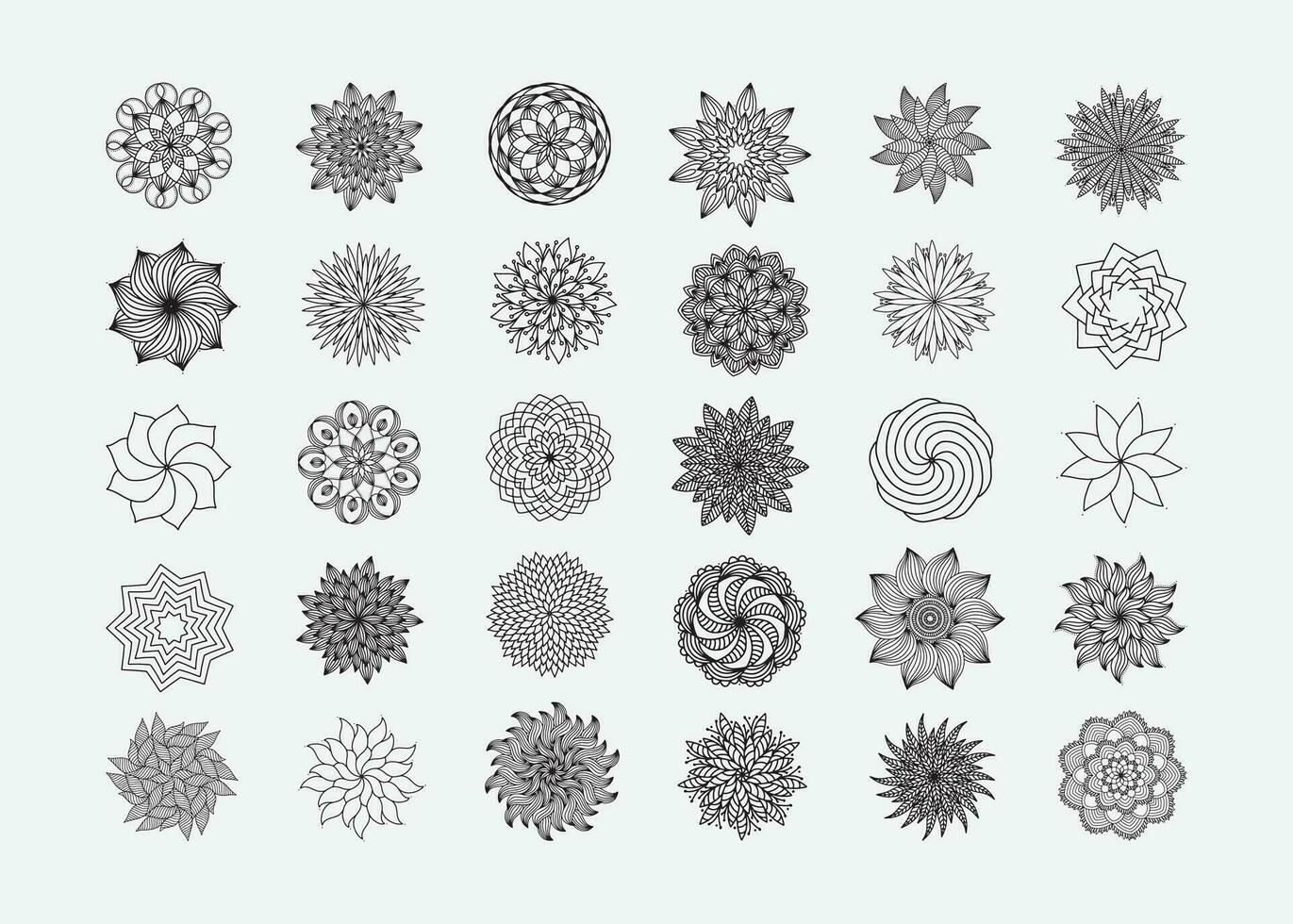 Mandala flower vector element black and white line art bundle