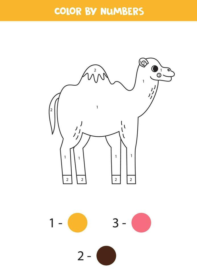 Color cartoon camel by numbers. Worksheet for kids. vector