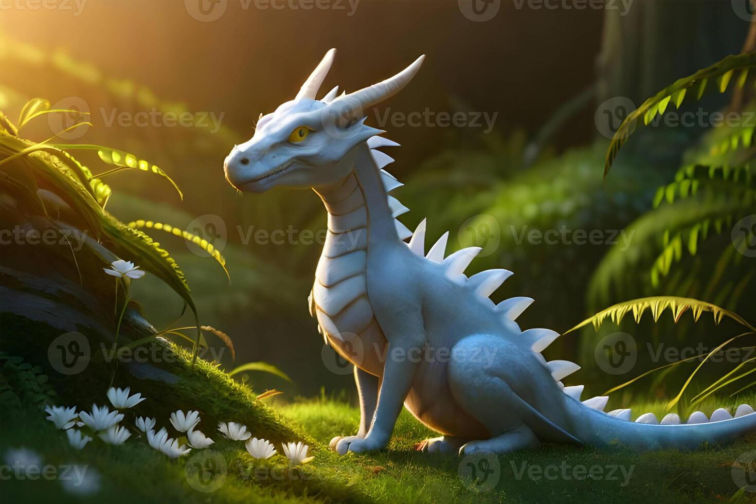 A dragon jungle with golden sunset time. . photo