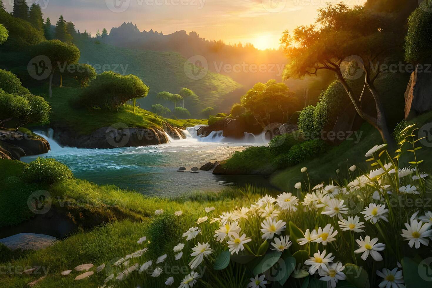 A dragon jungle with golden sunset time. . photo