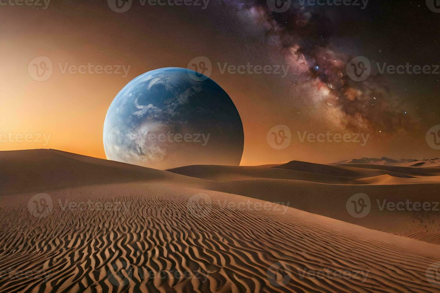Luna suelo con puesta de sol desierto. generativo ai. foto